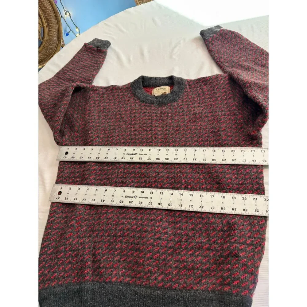 L.L. Bean VTG Wool Birdseye Heart Fisheye Norwegian Knit Sweater Size Tall Large